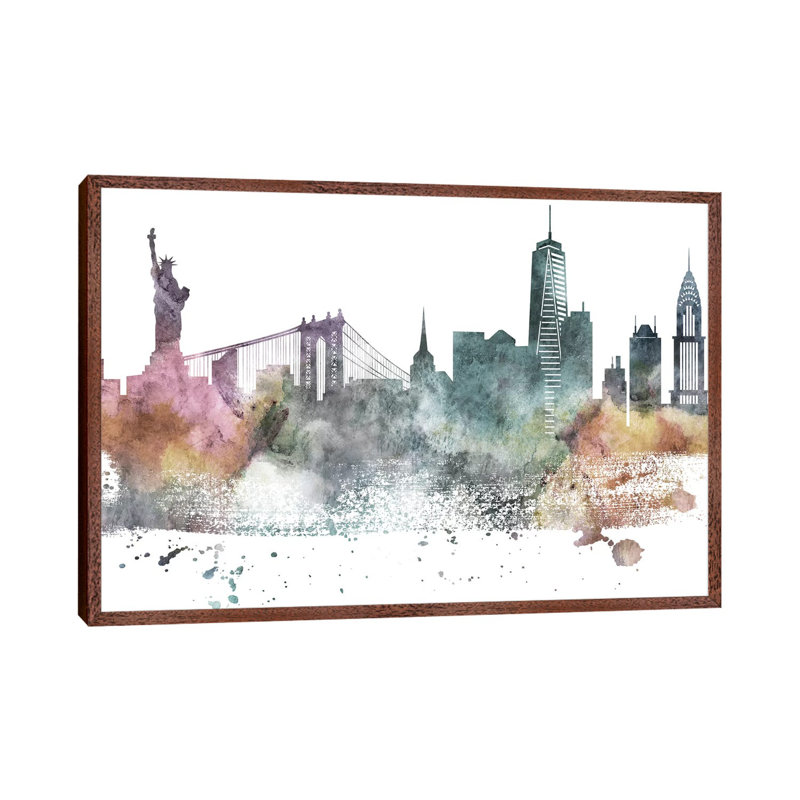 New York Pastel Skylines - Print on Canvas, Classic Brown Wood Framed, 66.04 cm H x 45.72 cm W