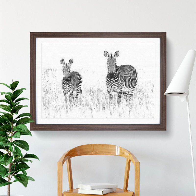 Two Zebras - Picture Frame Painting Print, 45cm H x 63cm W x 2cm D, Walnut Framed