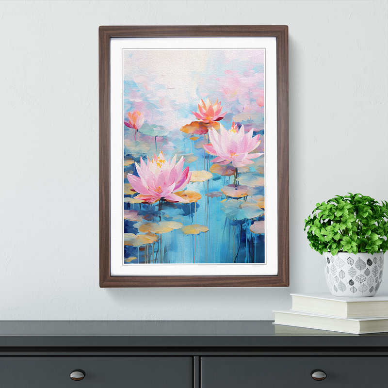 Lotus Flower Action - Single Picture Frame Print on Wood, Walnut Framed, 34cm H x 25cm W x 2cm D