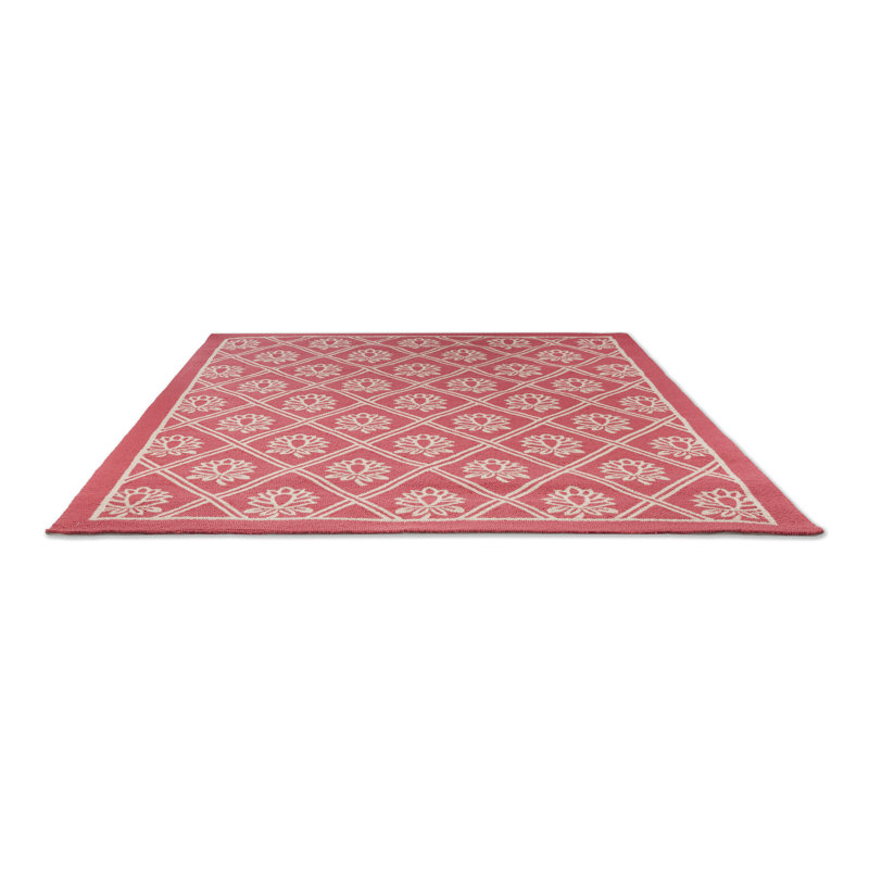 Tapis intérieur / extérieur rectangulaire en polypropylène crocheté à la main rouge / crème, Rectangle 8 pi 2 po x 11 pi 6 po
