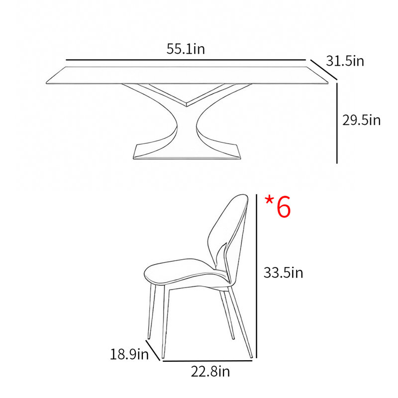 Italian style modern family dining table sets, White/Gray, 29.5"H x 55.1"L x 31.5"W
