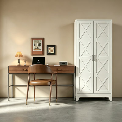 Armoire de rangement en métal de 71 po de hauteur avec 2 portes et 4 tablettes réglables (blanche)