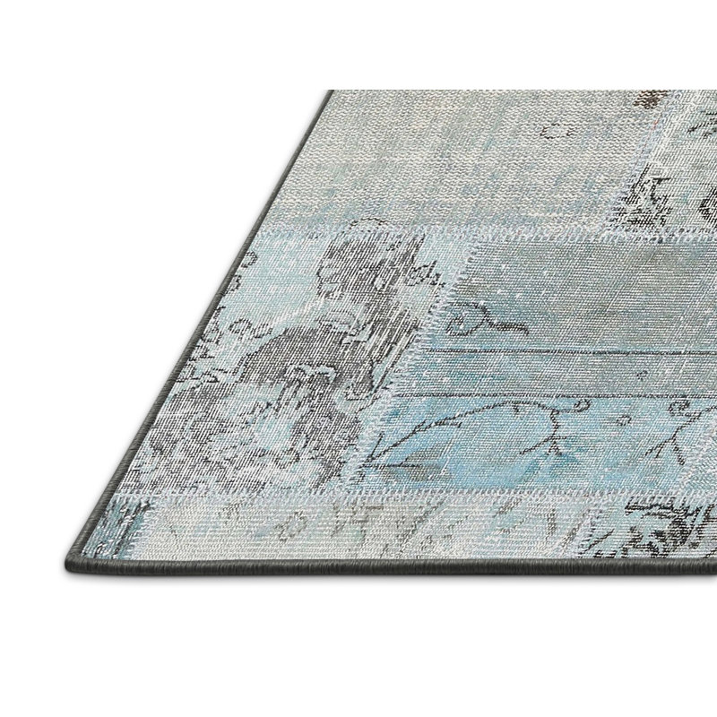 Tapis contemporain bleu / gris, Rectangle 5 pi x 7 pi