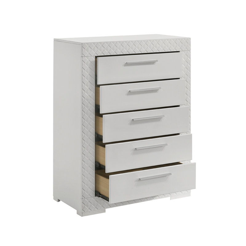 Commode 5 tiroirs en bois blanc Blanca