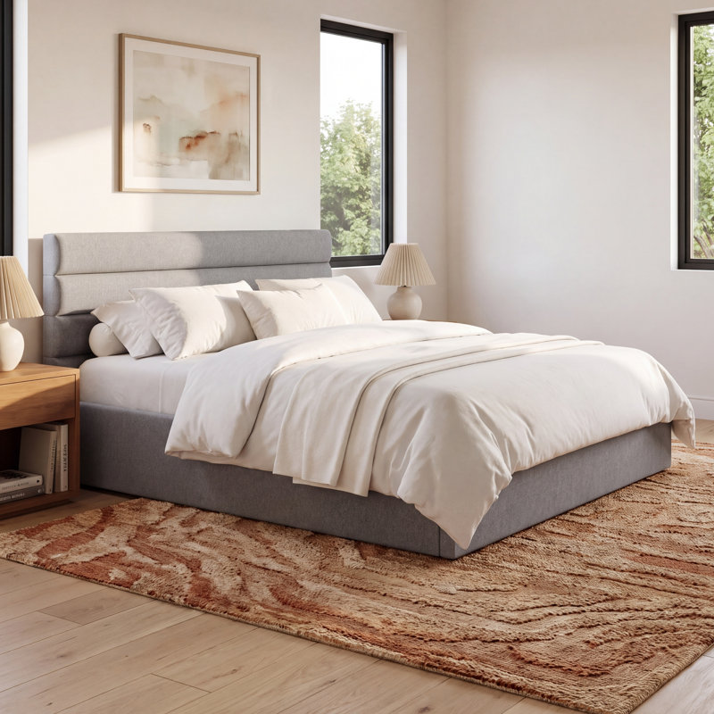 Ruma Upholstered Platform Bed, Queen, Light Gray