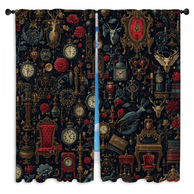 Rideaux de fenêtre Vintage Clocks Roses, 40 po x 52 po - 2 panneaux, Transparent