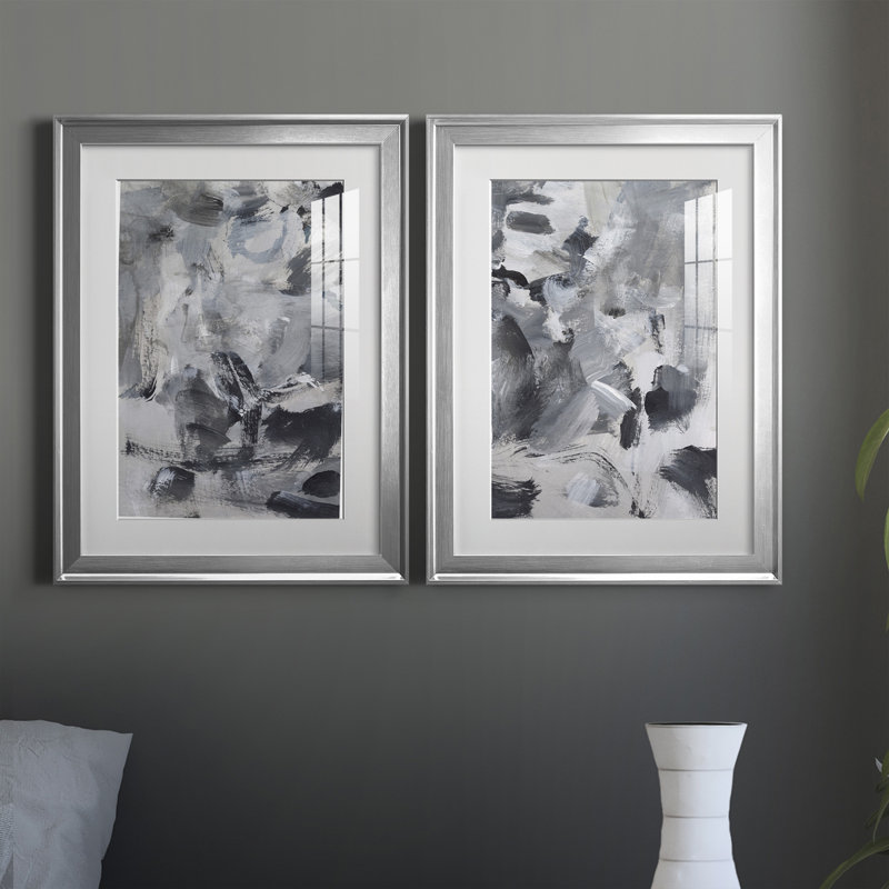 «Black & White Mix I», ensemble de 2 impressions encadrées, Cadre argenté, H 42,5 po x l 30,5 po x P 1,25 po