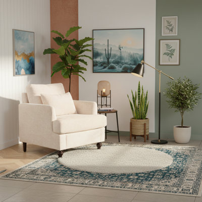 Chenille Tufted Club Chair, Mid Century Modern Armchair With Studded Design And Solid Wood Frame For Living Room And Bedroom