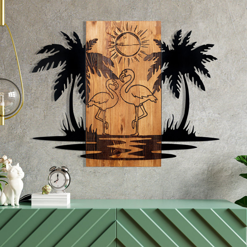 Elegant Decorative Wooden Wall Accessory, Black & Walnut, 29.1 x 22.6 inches | 100% Metal Frame (Thickness: 0.05 inches), 100% Wooden Backing (Thickness: 1.2 inches) | Perfect for Home Decor & Modern Interiors