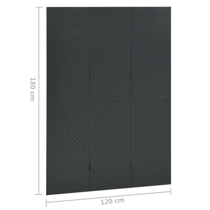 Anthracite Steel 3-Panel Folding Room Divider