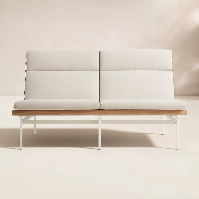 Perch 59'' Wide Powder Coated Aluminum Loveseat with Cushions, Sunbrella Linen, White