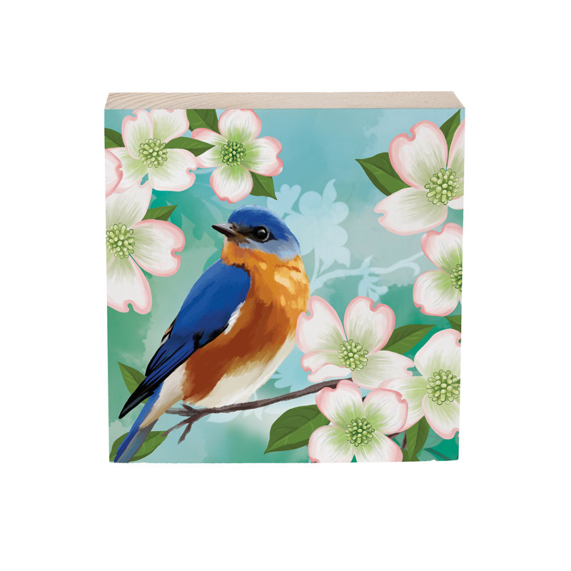 Décoration de table en bois What She Shed, oiseau bleu 6 po