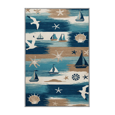 Washable Modern coastal scenes Nautical Area Rug