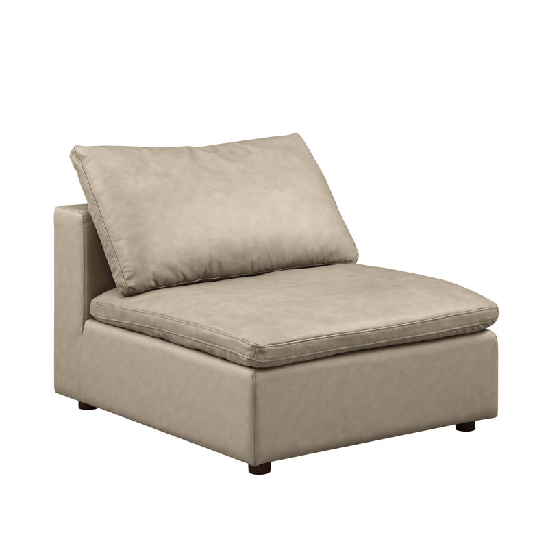 Chaise sans accoudoirs - Revêtement en cuir italien fleur, Cuir véritable beige Woodland