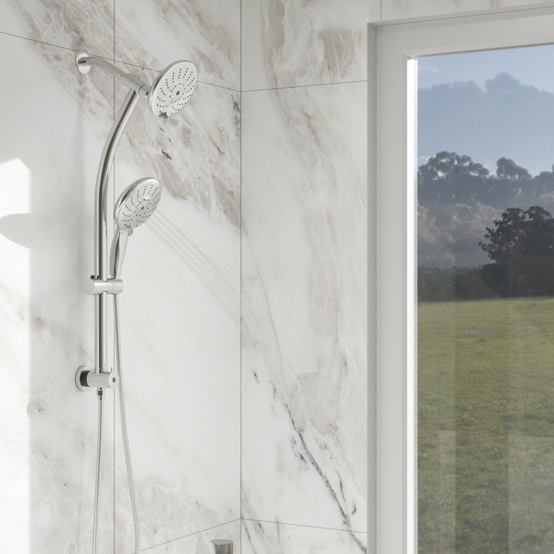 Pomme de douche double 5 po avec barre coulissante réglable, Chrome