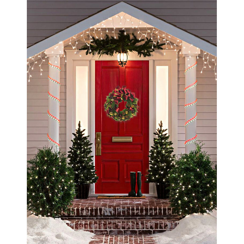 Holiday Front Door Wreath with Berries, Ornaments and Pinecones