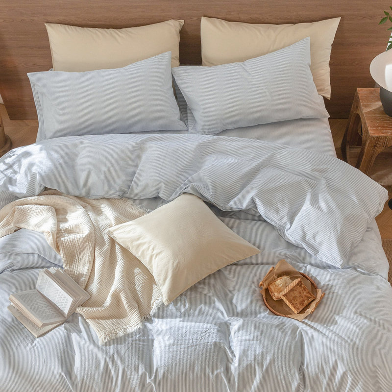 MooMee Pillowcases 100% Washed Cotton Linen Like Textured Breathable Soft, Queen (20" x 30")