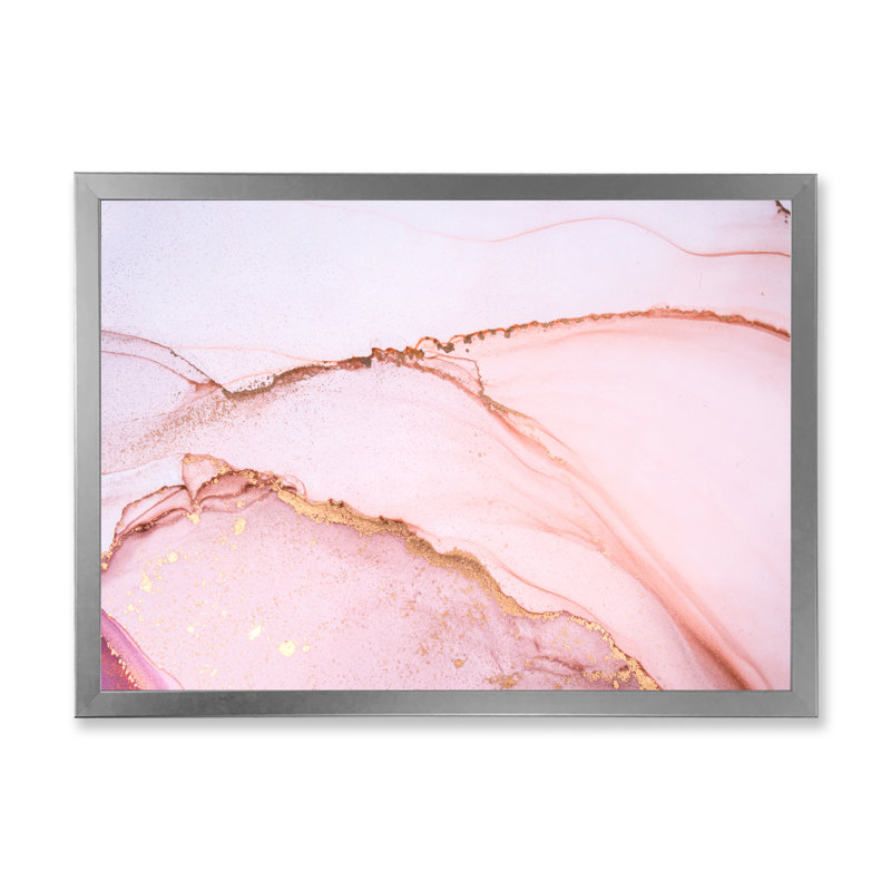 Reproduction d'art sur toile, or et rose marbré, Impression argent sur toile encadrée, H 16 po x l 32 po x P 1 po