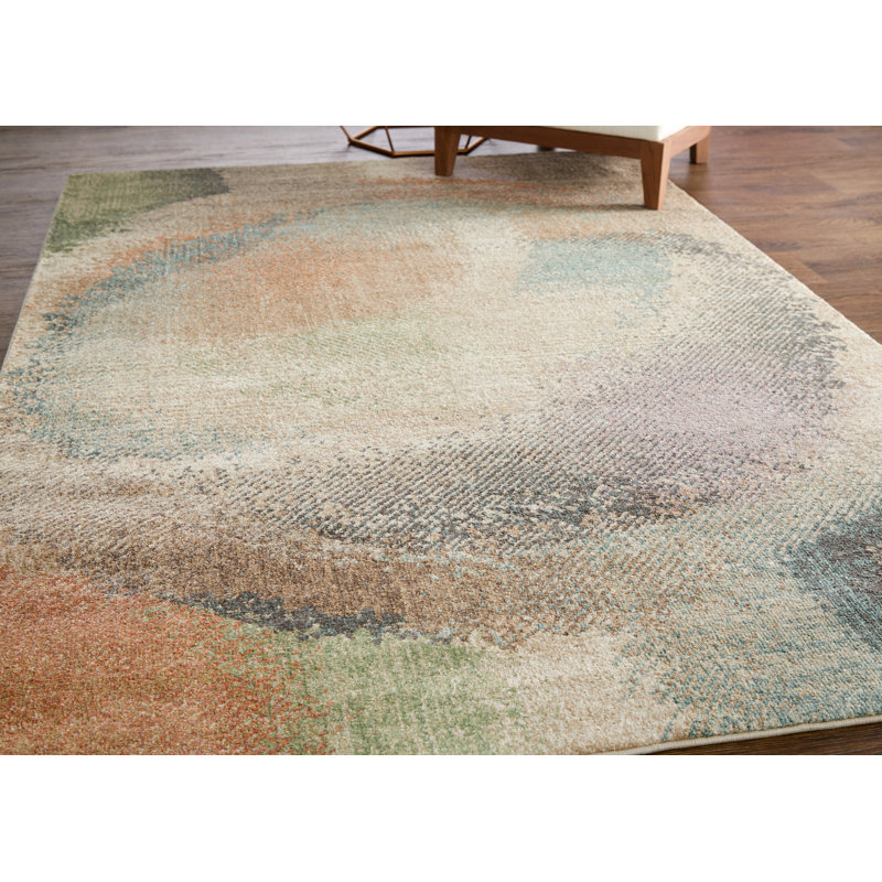 Roy Modern Abstract, Brown/Tan/Blue Area Rug, Rectangle 6'4" x 9'2"
