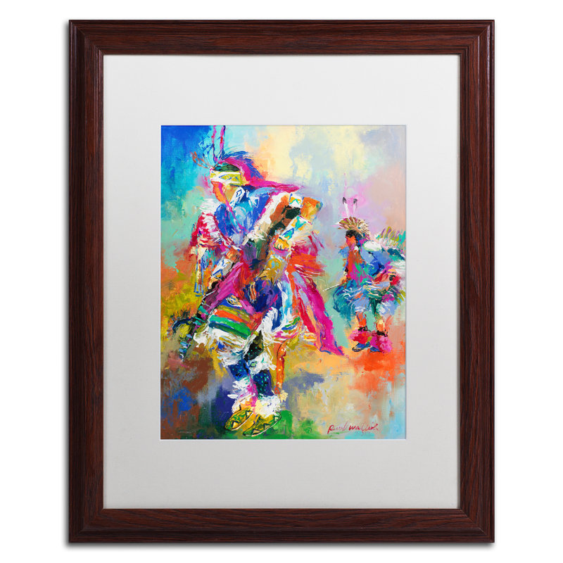 « pow wow », reproduction sur toile, H 14 po x l 11 po x P 0,5 po, Encadrement grain de bois, Blanc