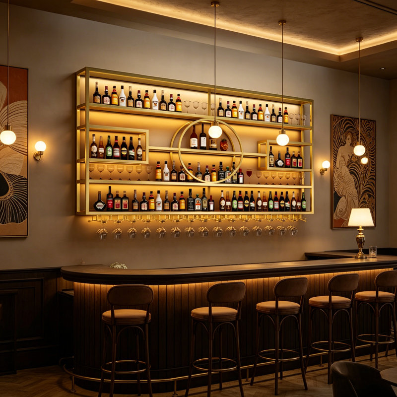 Gold Wall-Mounted Wine Rack