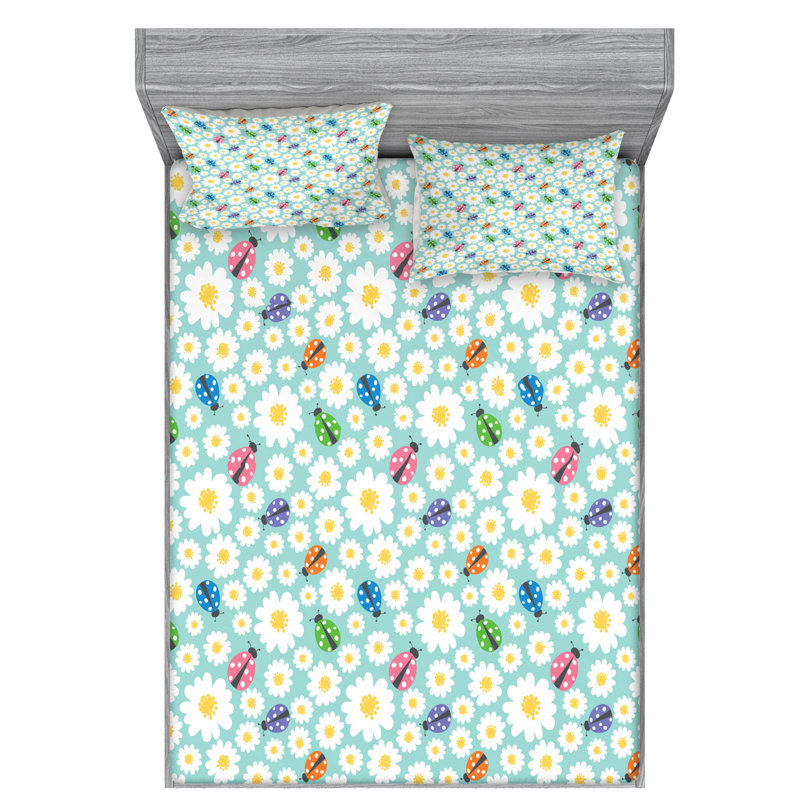 Microfiber Floral Sheet Set, Queen Sheet Set with Fitted Sheet