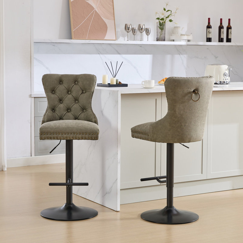 Cuir d'unité centrale avec hauteur réglable, dossier confortable pour îlot de cuisine pour la maison (olive, 2 sièges modernes, confort et