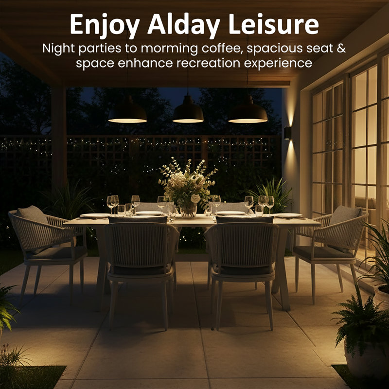 Rectangular Outdoor Dining Set With Cushions, 12, Light Grey Cushion/White Frame