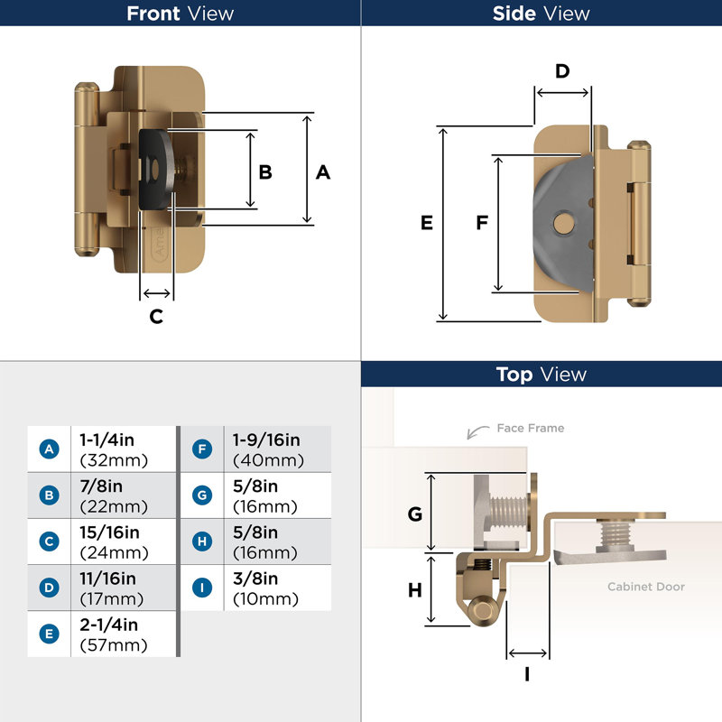 3/8" Double Demountable Self Closing Hinge , Champagne Bronze