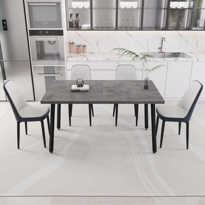 Table de salle à manger rectangulaire extensible de 55,12 à 70,87 po pouvant accueillir 4 à 6 personnes, avec 4 chaises de salle à manger rembourrées en tissu polyuréthane, table et chaises de cuisine, avec pieds en métal