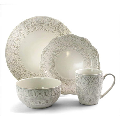 Vaisselle luxueuse en grès blanc 16 pièces Elama