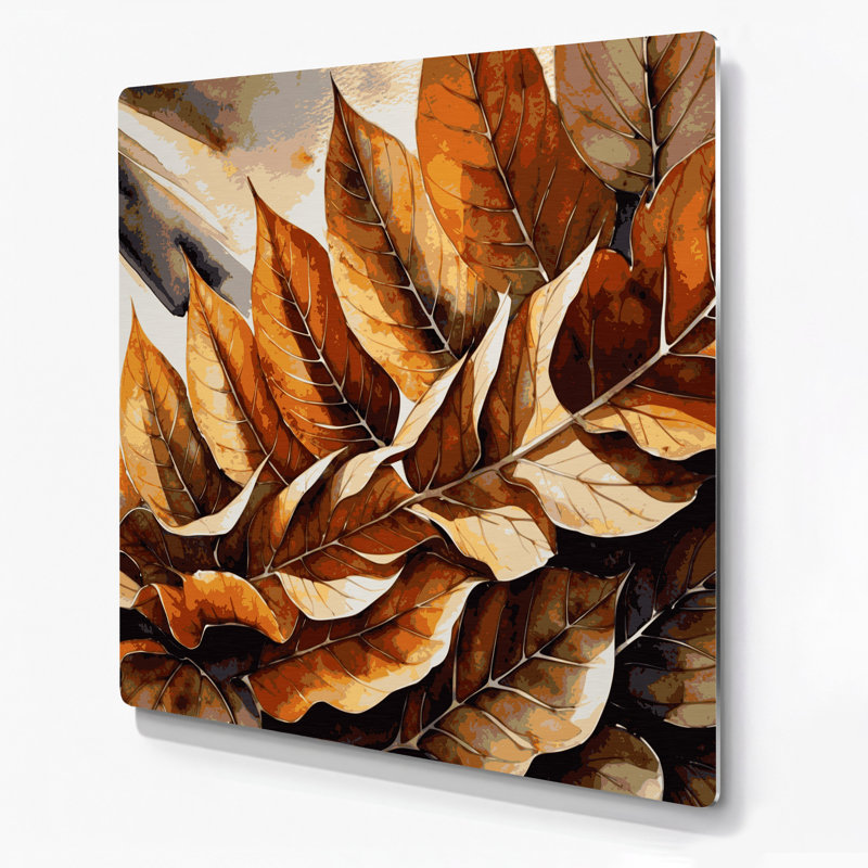 Art mural en métal feuilles de châtaignier botanique brun, H 16 po x l 16 po