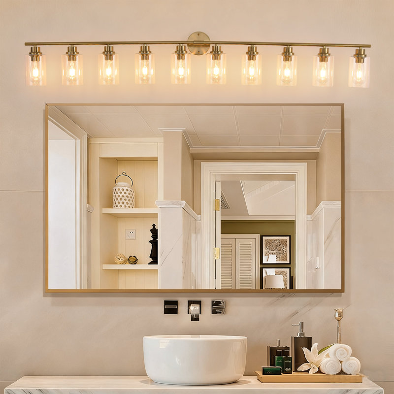 10-Light Bathroom Light Fixtures, Brass Modern Vanity Lights Over Mirror With Clear Glass Shade, Bathroom Wall Lamp For Mirror Kitchen Hallway Cabinet Porch Reading Room