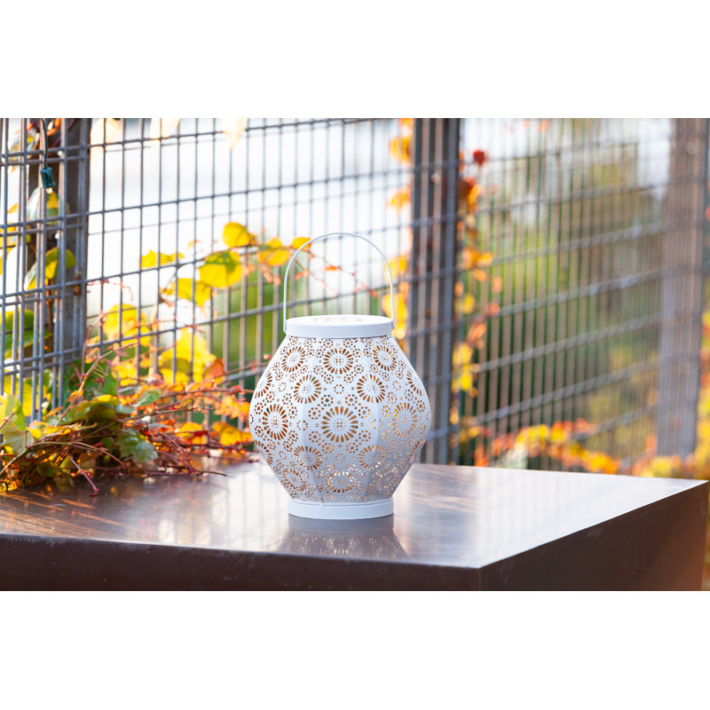 7.9'' White Punched Metal Solar Hanging Lantern