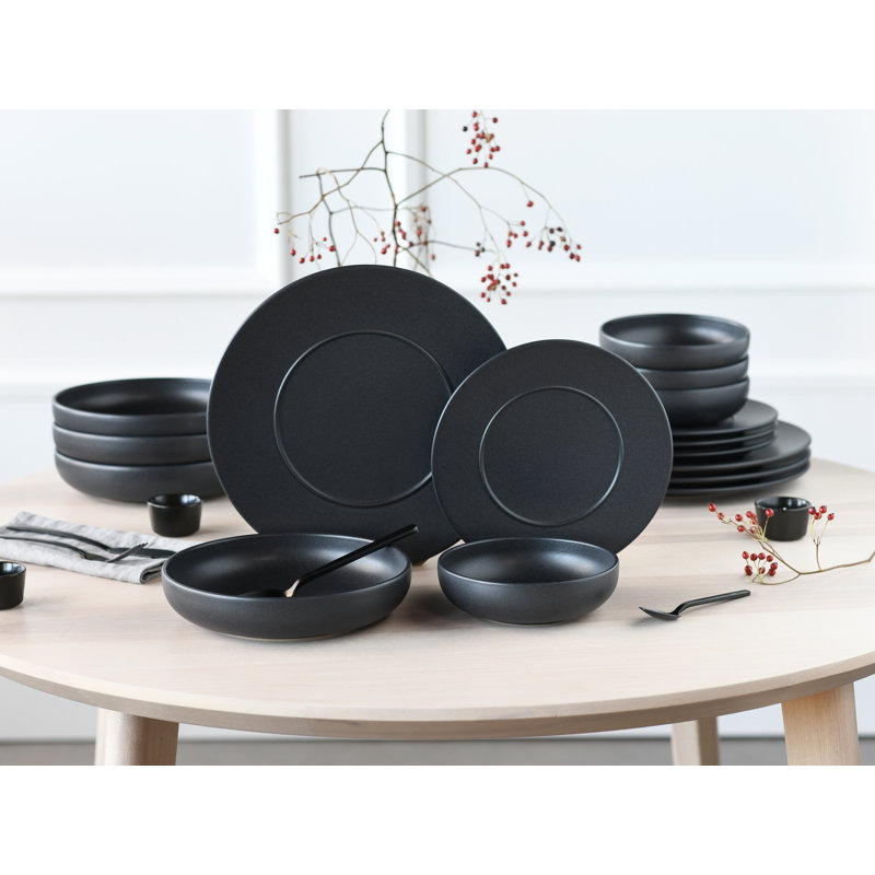 Unico Black Piece Stoneware Dinnerware Set - Service for 4