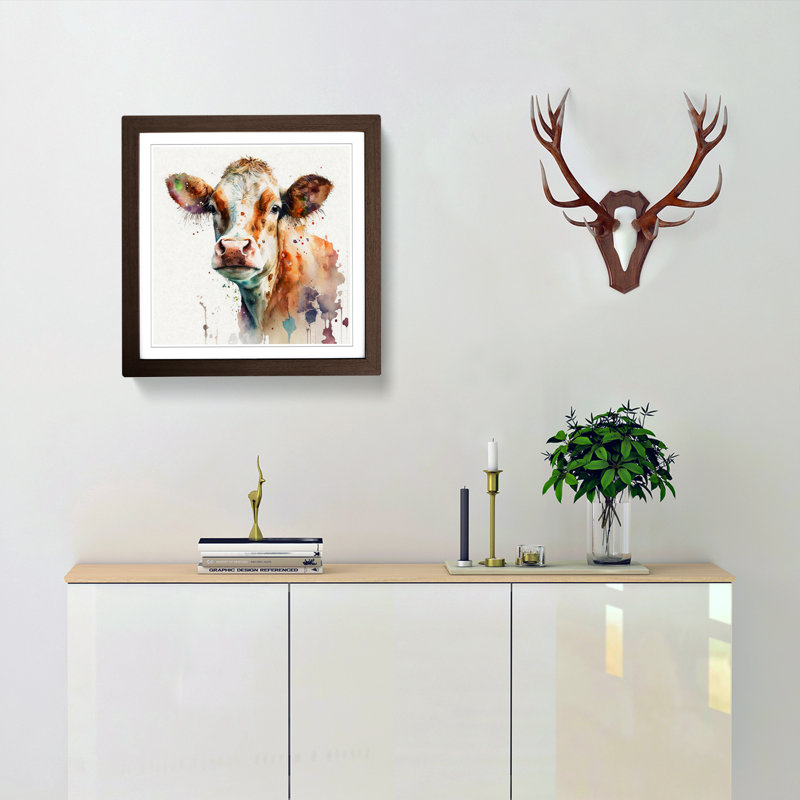 Cow Watercolour - Framed Print, Walnut