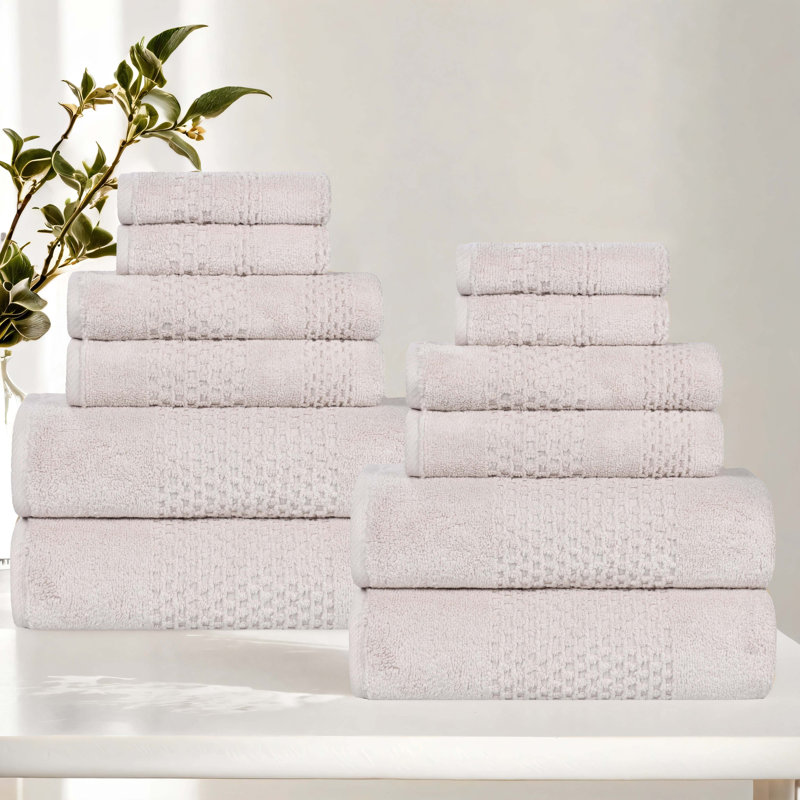 Playa Zero Twist Cotton Medium Weight Solid Waffle Textured Towel Set, 12 Pc Towel Set (4-Bath, 4-Hand, 4-Face), Silver