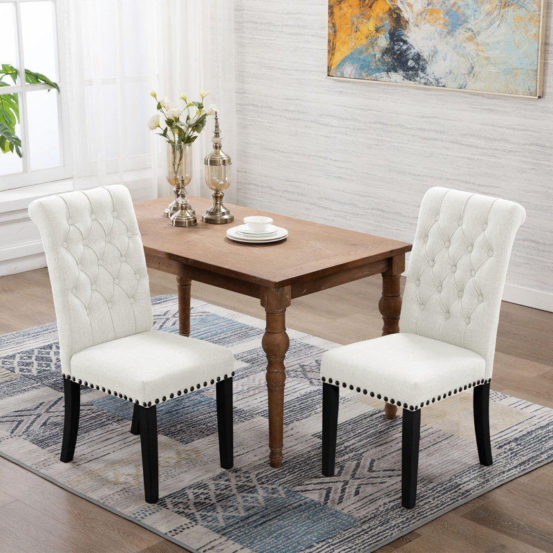 Chaise parsons capitonnée beige rembourrée, Beige, Set of 2