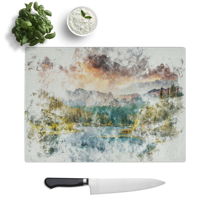 Forest and Lake Vol.4 Watercolour Chopping Board, 0.4cm H x 20cm W x 28.5cm L