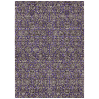 5' X 8' Beige And Taupe Floral Washable Indoor Outdoor Area Rug