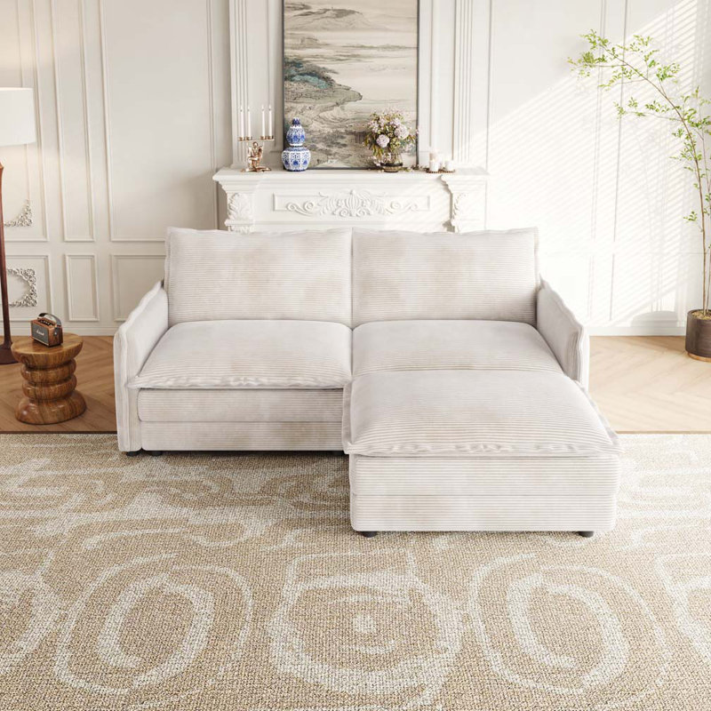 Canapé rembourré 2 places à assise profonde de grande taille avec repose-pieds, Beige