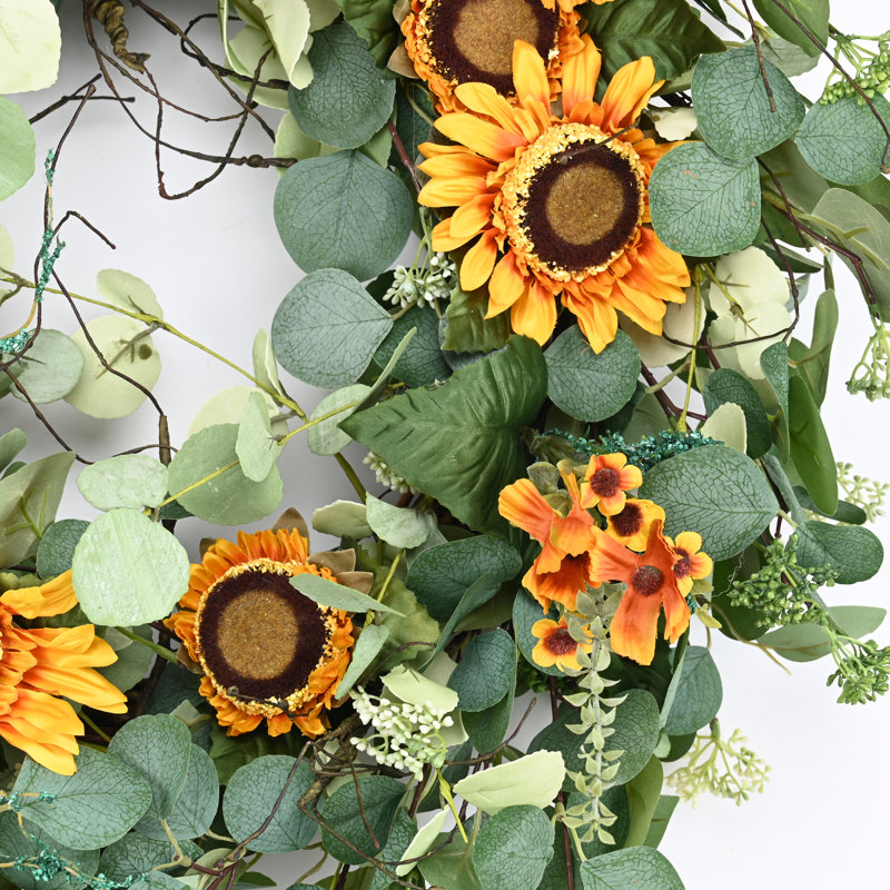 Couronne de porte en tournesol 26 po Gallivat Faux Eucalyptus Berry