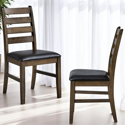 Brown Faux Leather & Synthetic Wood Contemporary Side Chair Of 2, Padded Seat, 220lbs Weight Support, 20in Deep, 21in Wide, 37in High Brown, Leather, Wood, Contemporary, Support