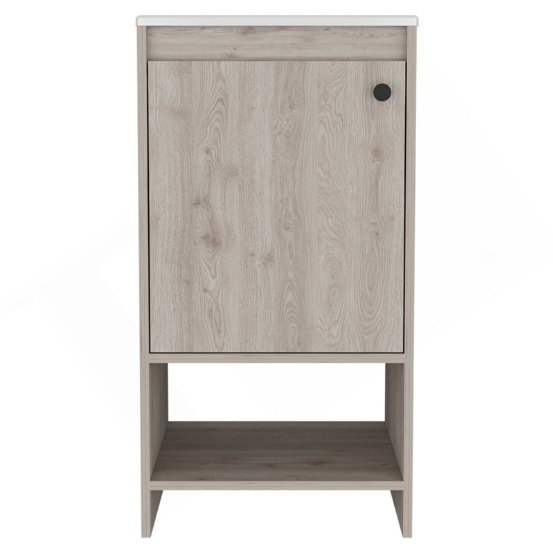 Meuble-lavabo Jane, armoire à une porte, deux tablettes - gris clair