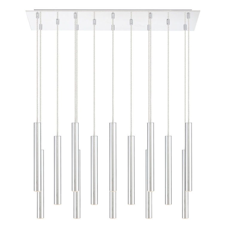 Luminaire suspendu cylindrique à DEL 14 lumières Bowning, Chrome
