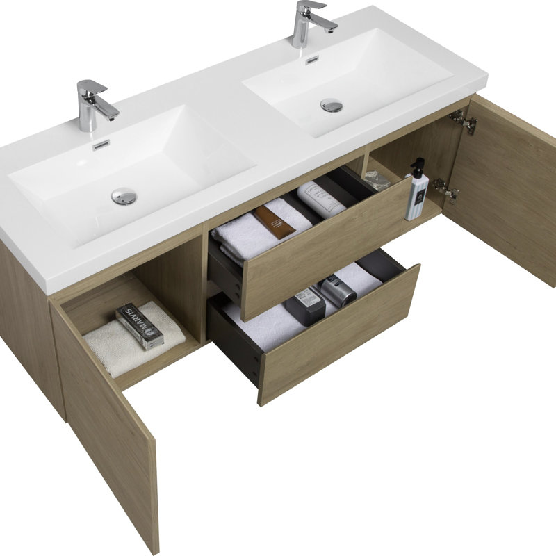 Bathroom Vanity with Cushioned Drawers, Oak