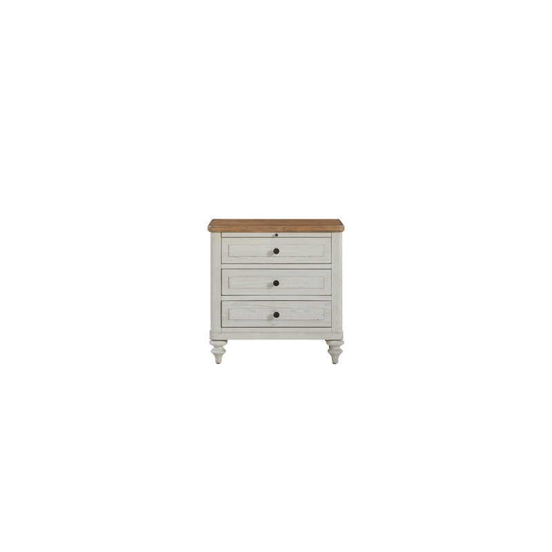 Table de chevet 3 tiroirs avec USB - ciment et sable