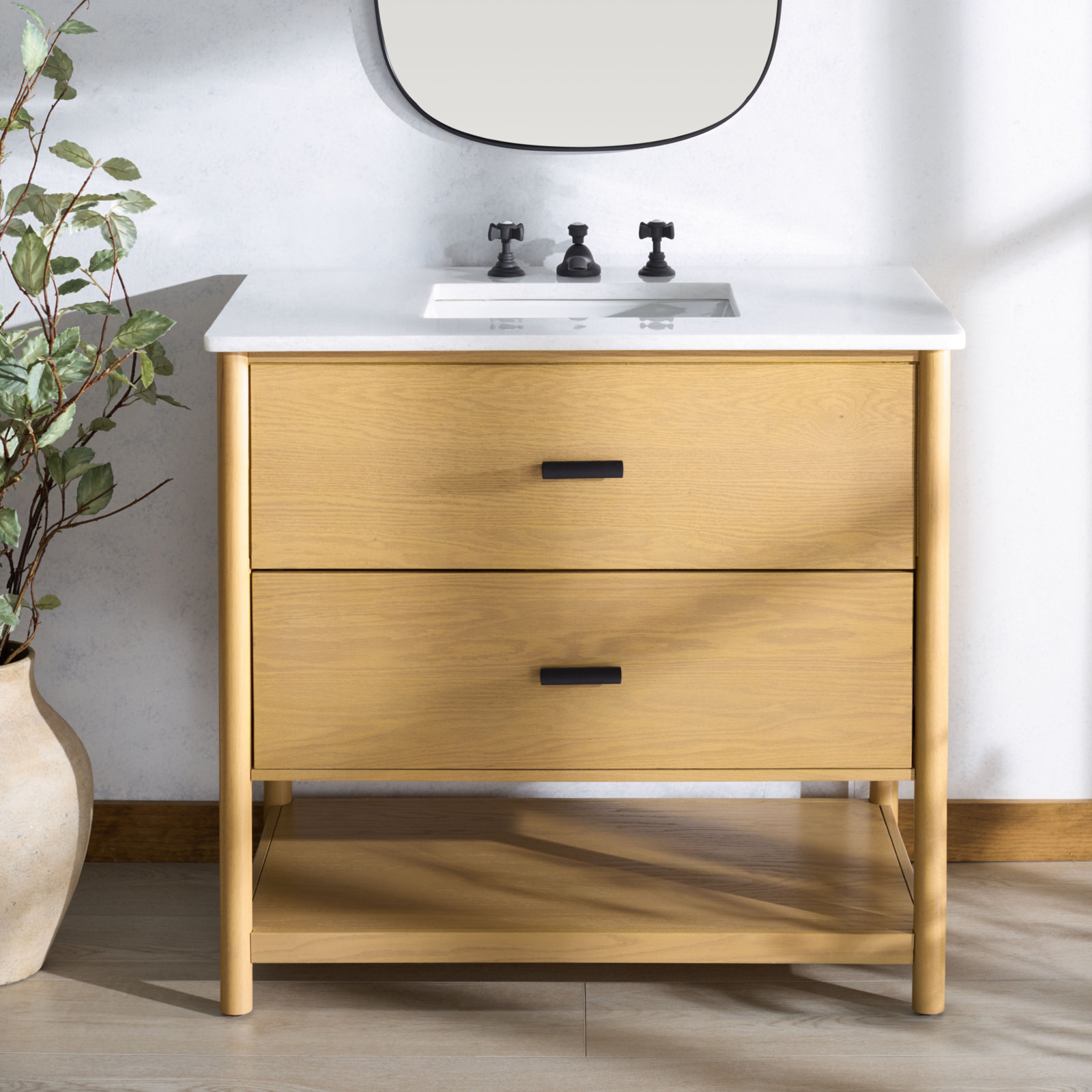 Kaplan 36" Genuine Marble Single Bathroom Vanity, Natural
