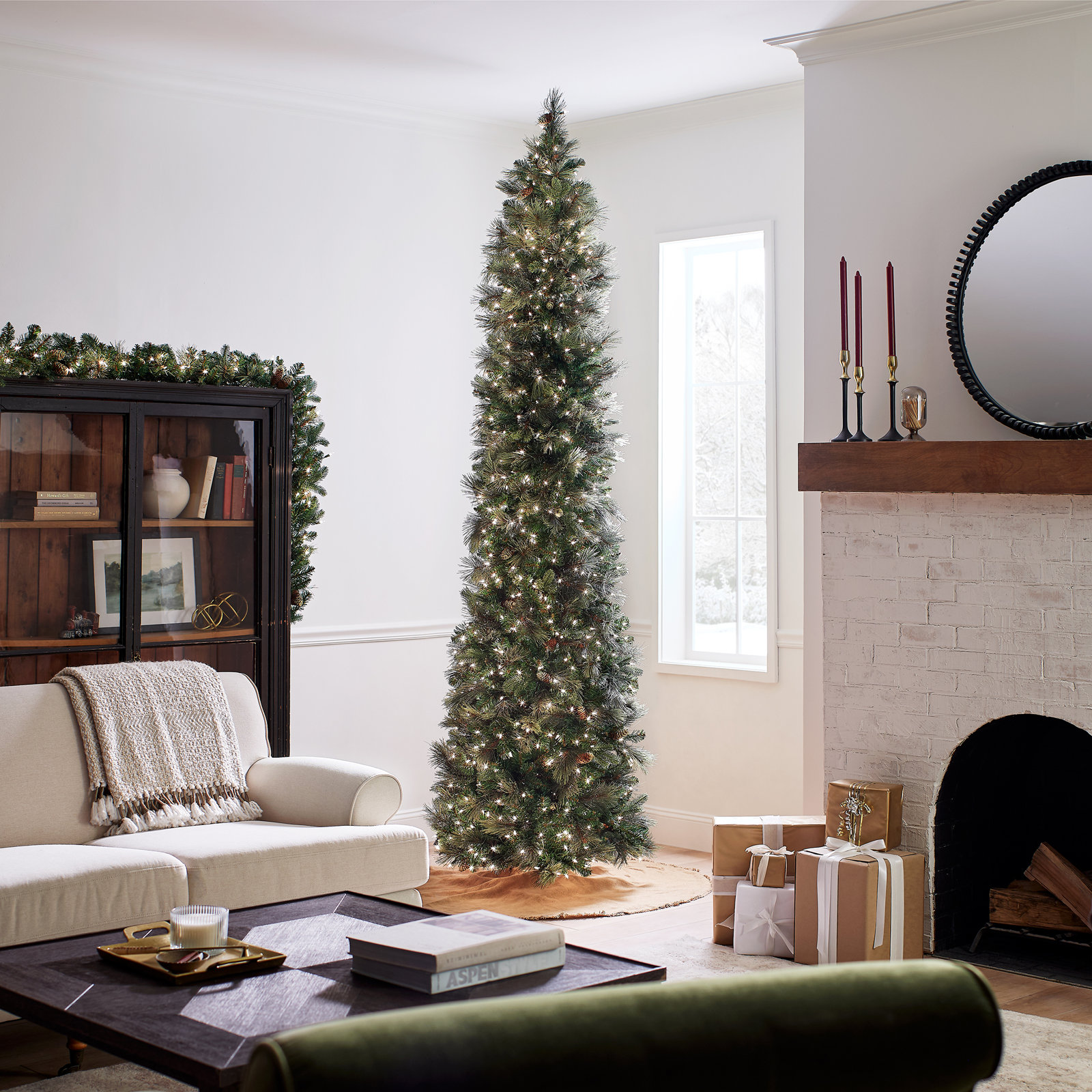 The Holiday Aisle® Carolina Pine Slim Tree with Clear Lights, 10'
