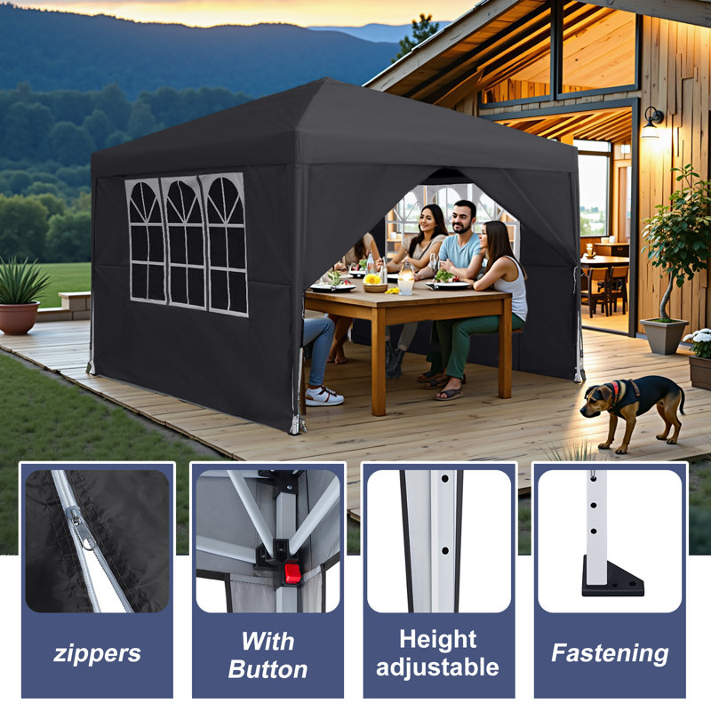 Gazebo Folding Party Tent 2-Way Setup with 4 Removable Side Panels, Windows & Carry Bag Event Shelter Garden Tent for Beach Party Festival Camping Event and Market